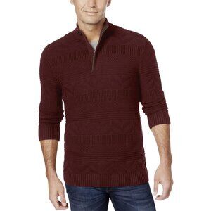 Tasso Elba Mens Sweater Ribbed Knit 1/4 Zip Mock Neck Pullover M Port Red